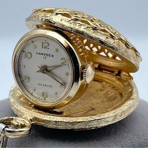 Vintage Hampden 17J 10K Gold-Plated Locket Watch Necklace 24” Chain